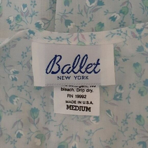 VTG Ballet New York Blue Floral Lace Cottage core Pajama Dress Button Down M - Picture 9 of 10